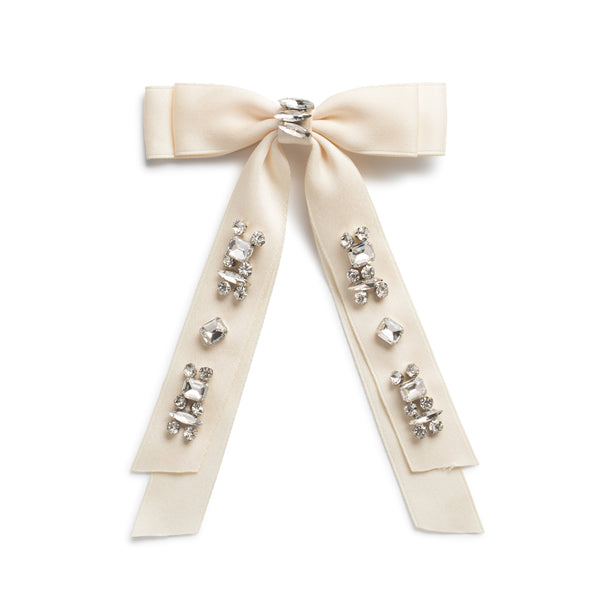 Halo Luxe Ivory Rock Candy Rhinestone Embellished Satin Bow Clip