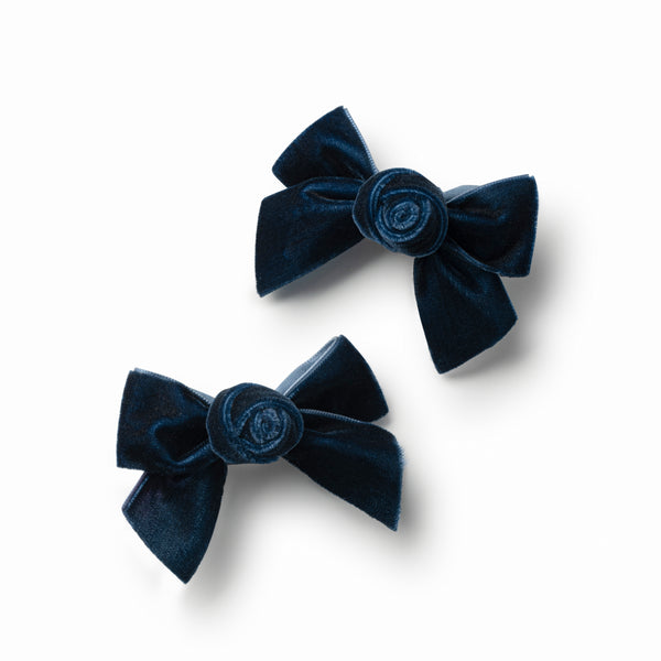 Halo Luxe Navy Rosette Velvet Double Clip Set