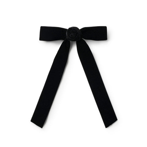 Halo Luxe Black Rosette Velvet Long Tail Clip