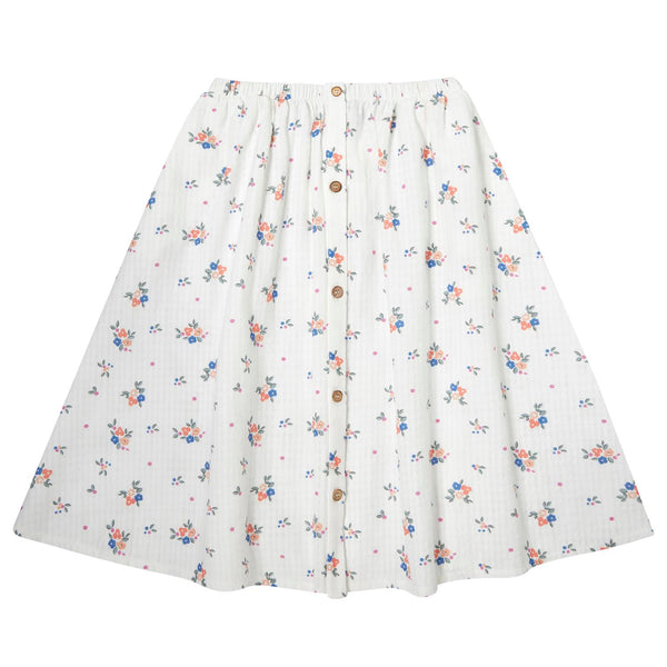 Tocoto Vintage Off White Flower Print Button Midi Skirt