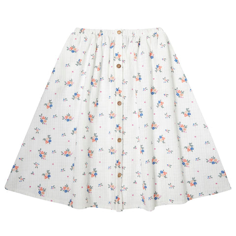 Tocoto Vintage Off White Flower Print Button Midi Skirt