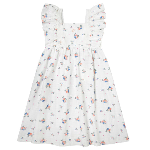 Tocoto Vintage Off White Flower Ruffle Strap Dress