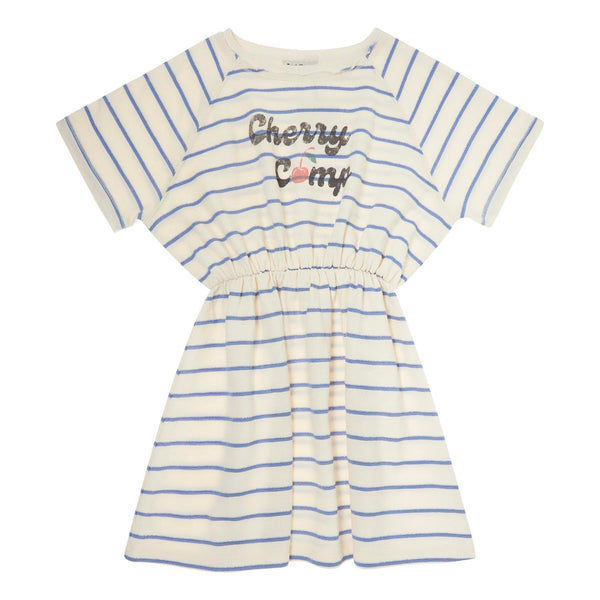 Tocoto Vintage Blue Striped Cherry Camp Dress