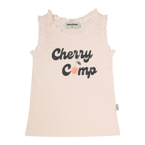 Tocoto Vintage Baby Pink Cherry Camp Sleeveless T-shirt