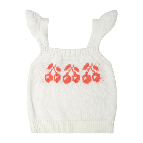 Tocoto Vintage Off White Cherries Jacquard Knit Short Set