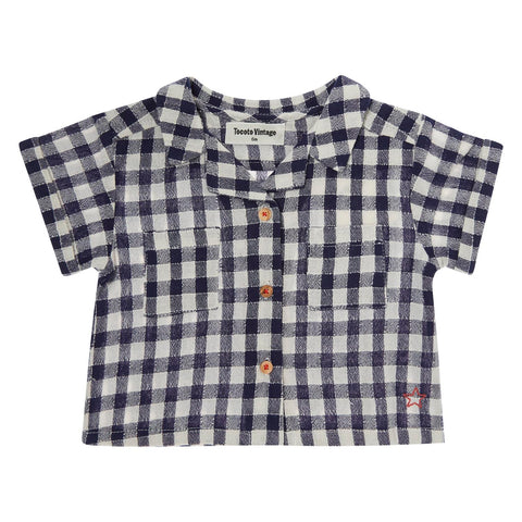 Tocoto Vintage Navy Vichy Checks Shirt + Bloomer Set