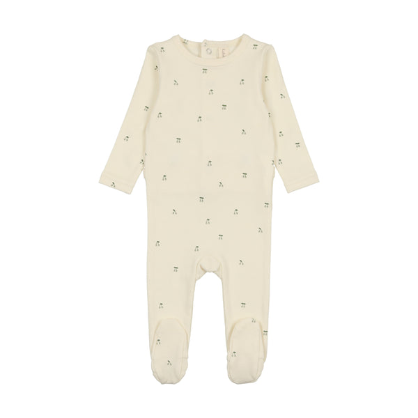 Lilette Ivory/Mint Scattered Cherry Footie