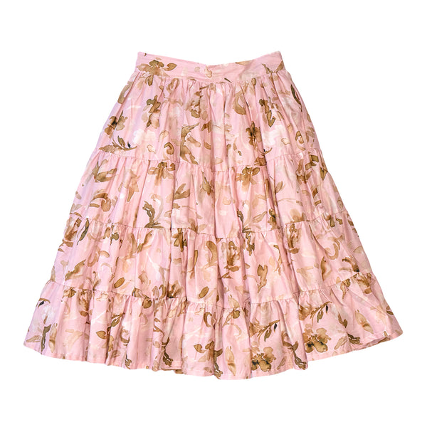 Atelier Parsmei Pink Green Floral Secret Voluminous Midi Skirt