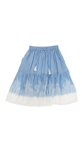 Ermanno Scervino Blue & White Stripe Satin Skirt