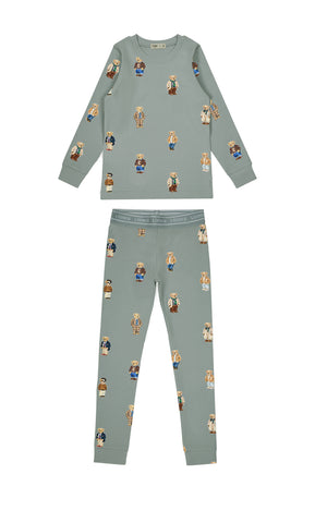 Crew Kids Lounge Jade Teddy Pattern Crewneck Set