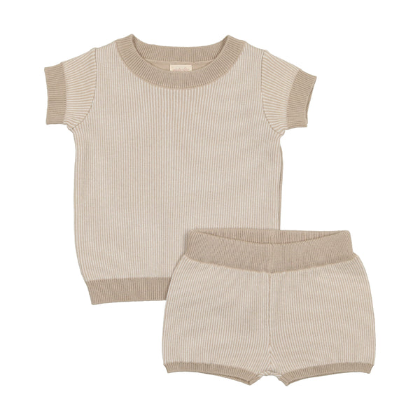 Lil Legs Taupe Stripe Knit Set