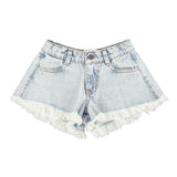 Piupiuchick Washed Blue Denim Fringe Shorts