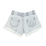 Piupiuchick Washed Blue Denim Fringe Shorts