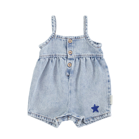 Piupiuchick Washed Blue Denim Short Dungaree Romper