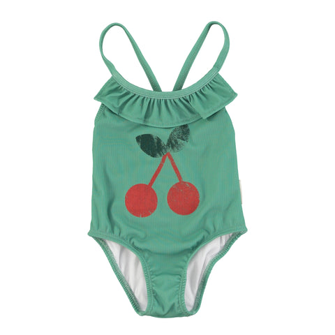 Piupiuchick Green Cherry Ruffle Swimsuit