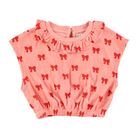 Piupiuchick Pink Bows Terry Top + Shorties Frill Set