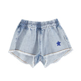 Piupiuchick Blue Denim Shorts with Fringes