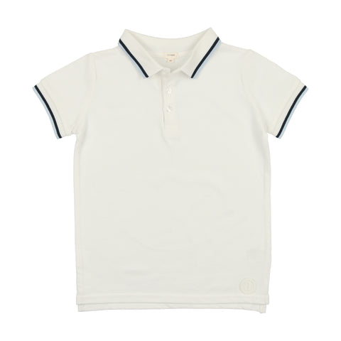 Lil Legs White with Blue Trim Short Sleeve Polo