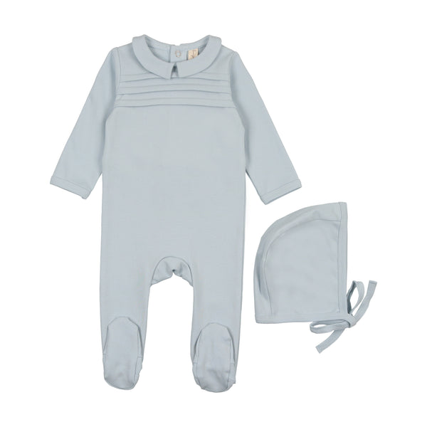 Bonjoy Baby Blue Shabbos Collar Footie + Hat Set