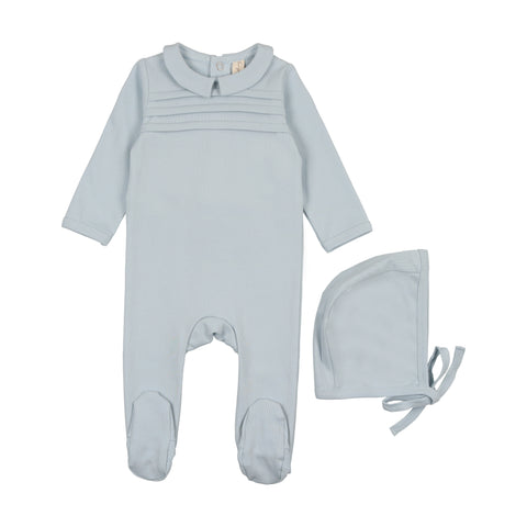 Bonjoy Baby Blue Shabbos Collar Footie + Hat Set