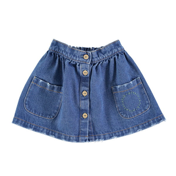 Piupiuchick Washed Navy Denim Pocket Knee Length Skirt