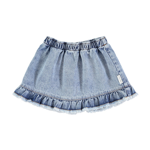 Piupiuchick Washed Light Blue Denim Ruffle Knee Length Skirt