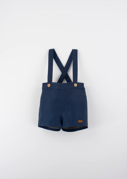 Popelin Navy Linen Shorts with Straps
