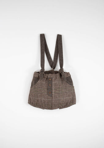 Popelin Brown Plaid Woolen Straps Culotte