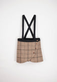 Popelin Beige Plaid Crossover Short Skirt With Straps