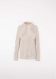Popelin Sand Funnel Collar Ribbed Sweater