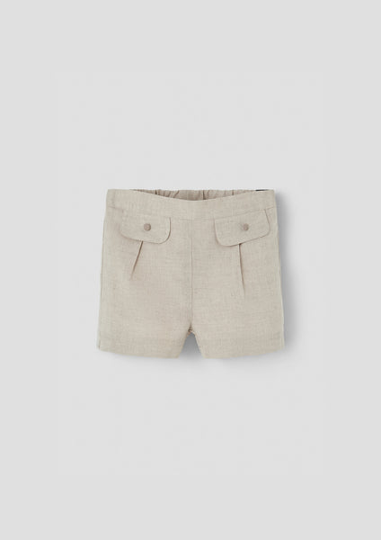 Popelin Sand Linen Flap Shorts