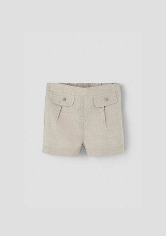 Popelin Sand Linen Flap Shorts