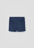 Popelin Navy Linen Flap Shorts
