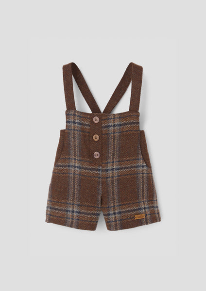 Popelin Brown Plaid Cross Strap Dungarees