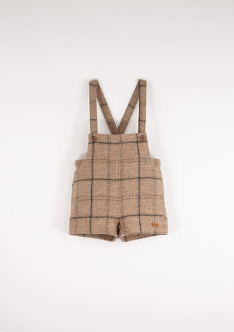 Popelin Beige Plaid Woolen Overall