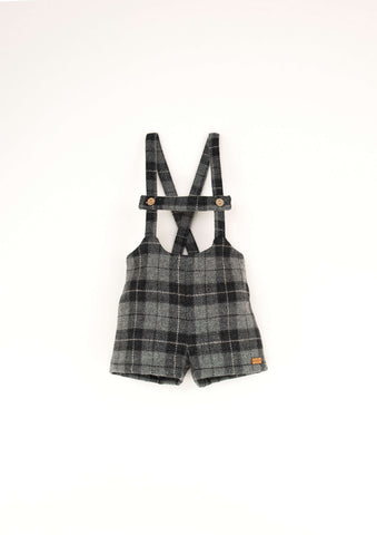 Popelin Grey Check Woolen Short Dungarees With Straps