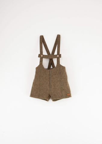 Popelin Green Check Woolen Short Dungarees With Straps