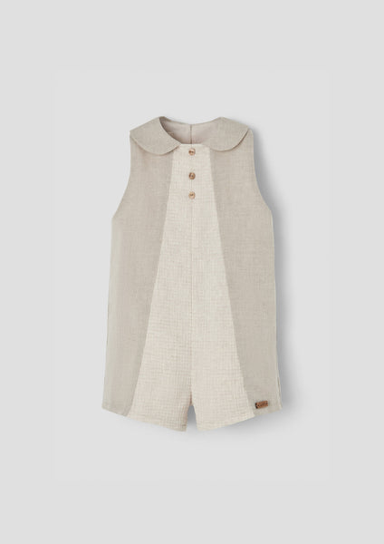 Popelin Sand Waffle Collared Jumpsuit
