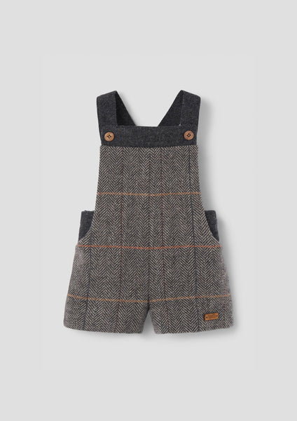 Popelin Grey Herringbone Woolen Contrasting Dungarees