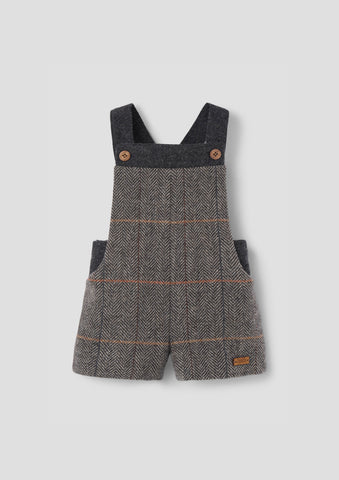 Popelin Grey Herringbone Woolen Contrasting Dungarees