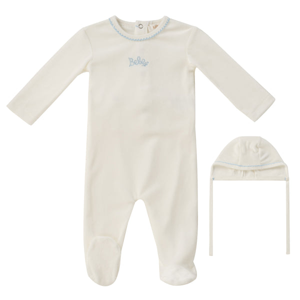 Kipp Baby White Blue Bebe Footie + Bonnet Set