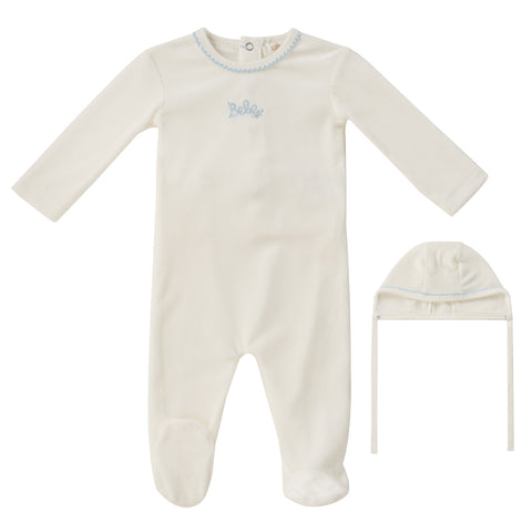 Kipp Baby White Blue Bebe Footie + Bonnet Set