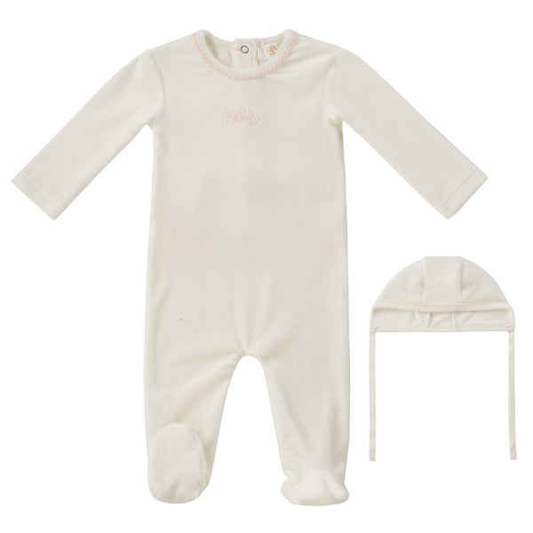 Kipp Baby White Pink Bebe Footie + Bonnet Set