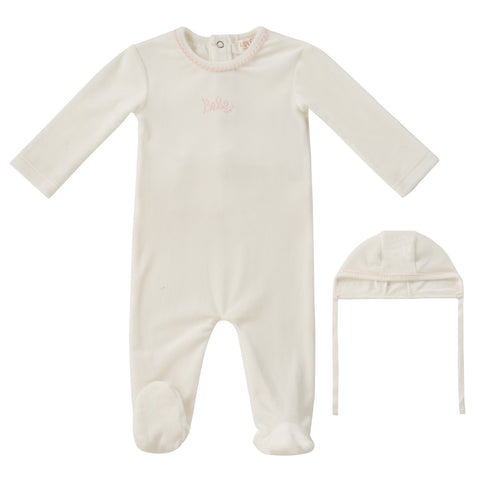 Kipp Baby White Pink Bebe Footie + Bonnet Set