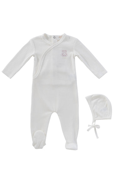 Kipp Baby Pink Teddy Wrap Footie + Bonnet
