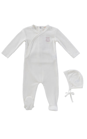 Kipp Baby Pink Teddy Wrap Footie + Bonnet