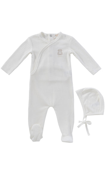 Kipp Baby Stone Teddy Wrap Footie + Bonnet