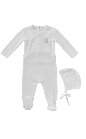 Kipp Baby Stone Teddy Wrap Footie + Bonnet
