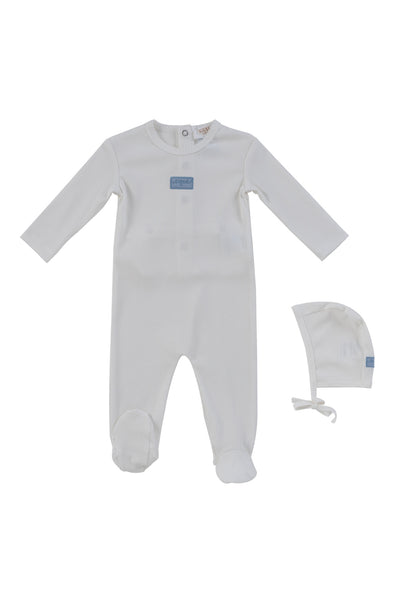 Kipp Baby White Blue Enfant Rib Footie + Bonnet
