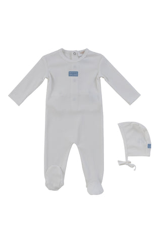Kipp Baby White Blue Enfant Rib Footie + Bonnet